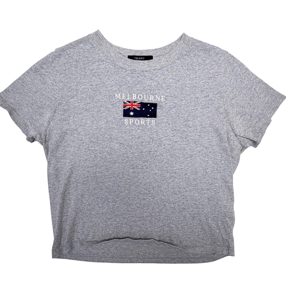 Melbourne Australia Embroidered Flag Cotton Baby Tee Gray Medium Y2K Crop Top